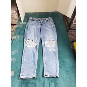 American Eagle Jeans Size 2 Womens Blue Stretch Distressed Mid Rise Curvy Mom
